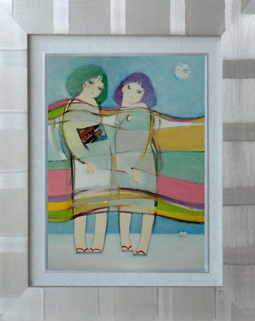 油絵 菅家令子 絵 絵画インテリア額付(白) F6-083711人物 雪国の子供