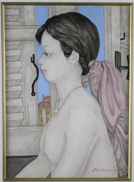 服部和三郎 窓辺の裸婦 油彩画 1980年 F4号 肉筆 - メルカリ