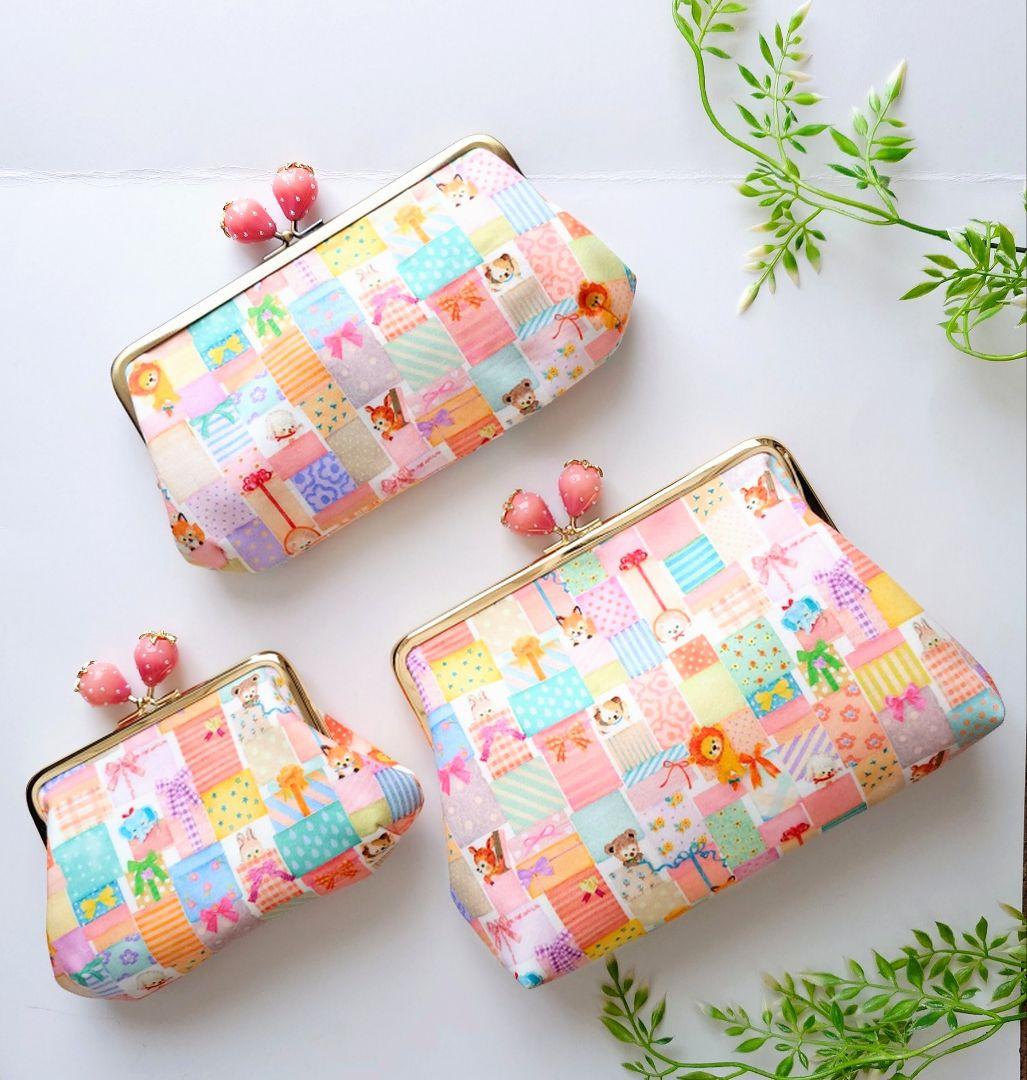 うさこ〜 ハンドメイド ユキエモン がま口ポーチ 3点 ✿パズル ピンク