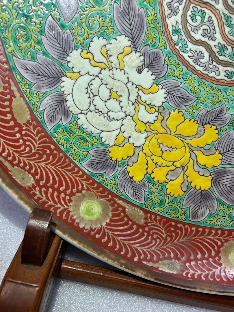 古家蔵出 骨董品 太明成化年製 大皿 鳳 菊 大皿 飾り皿 約47cm