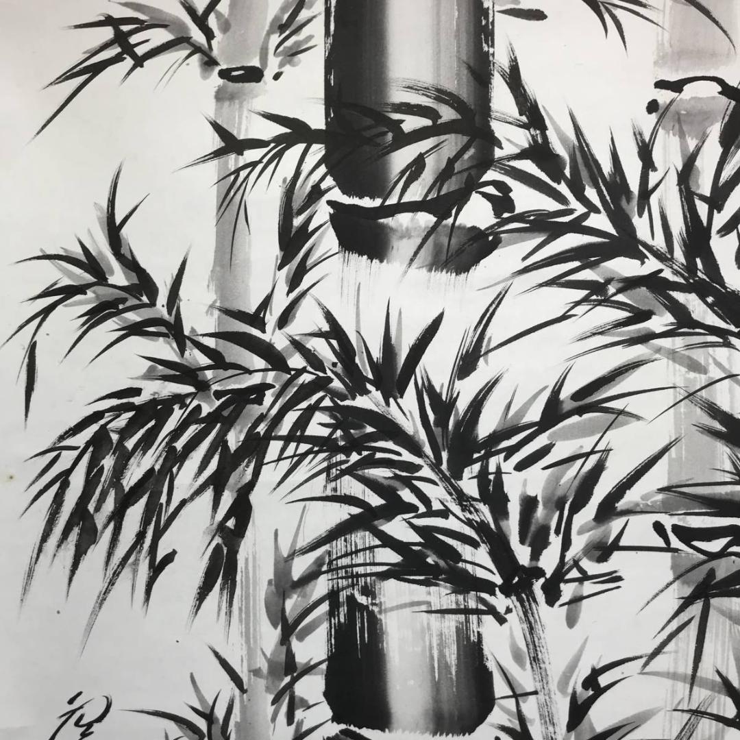 【真作】三浦霊泉/墨竹図/竹図/掛軸/名家伝来/AC-216