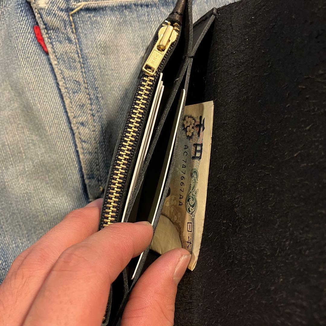 薄型ミドルトラッカーウォレット 2層 ブラス 栃木レザー ハンドメイド