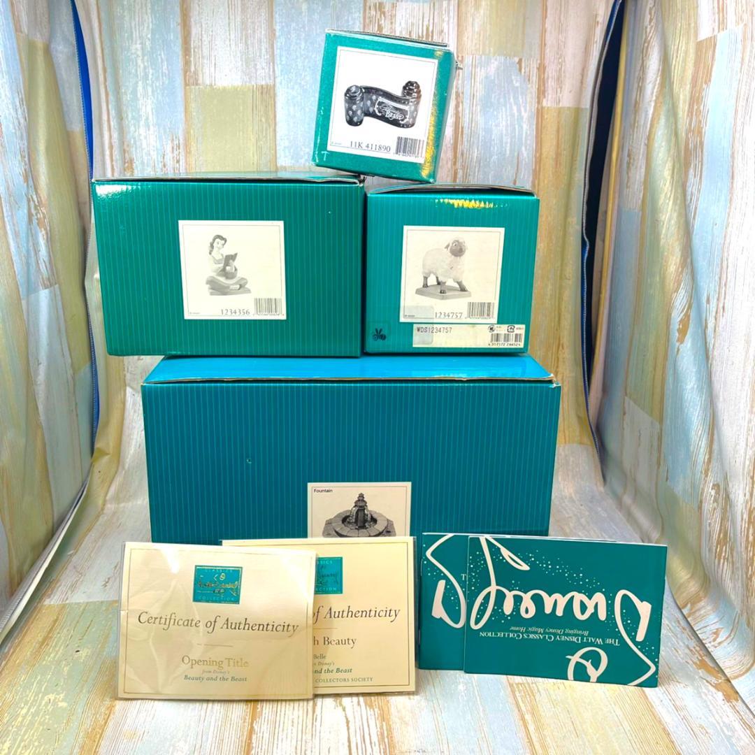 4点セット レア★WDCC 美女と野獣 ベル 噴水 羊 タイトル フィギュア