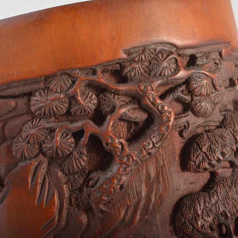 中国 乾隆御題 古竹彫刻 漢詩山水人物雕 筆筒 C R7140E - メルカリ