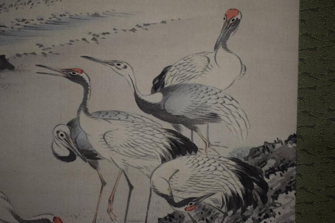 真作/河村虹外/山水/人物/帆船/画賛/布袋屋掛軸HI-923 絵画 真作/河村