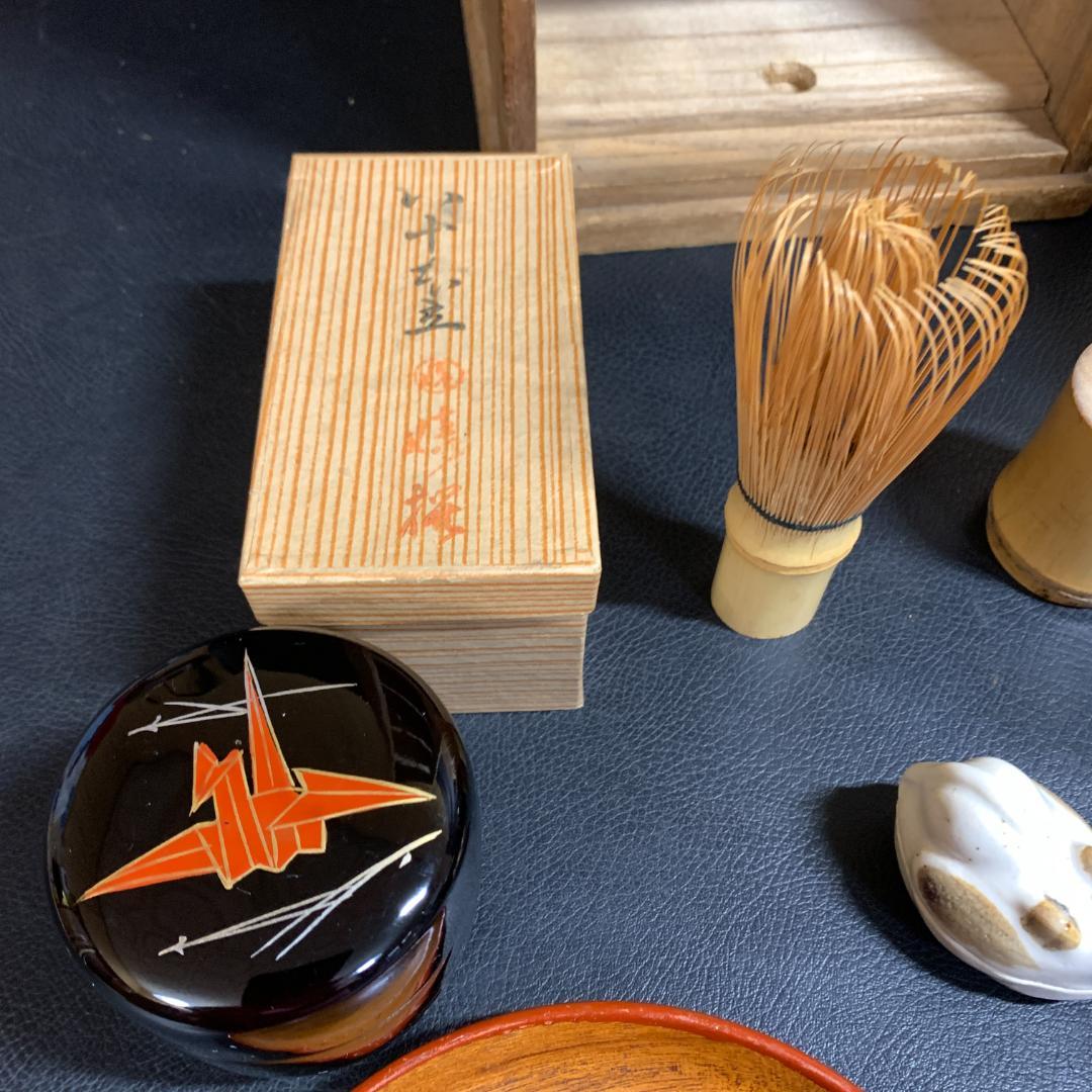 茶箱 短冊 茶道具セット 歴史 古物 棗 茶碗 水差し 茶杓 銘有