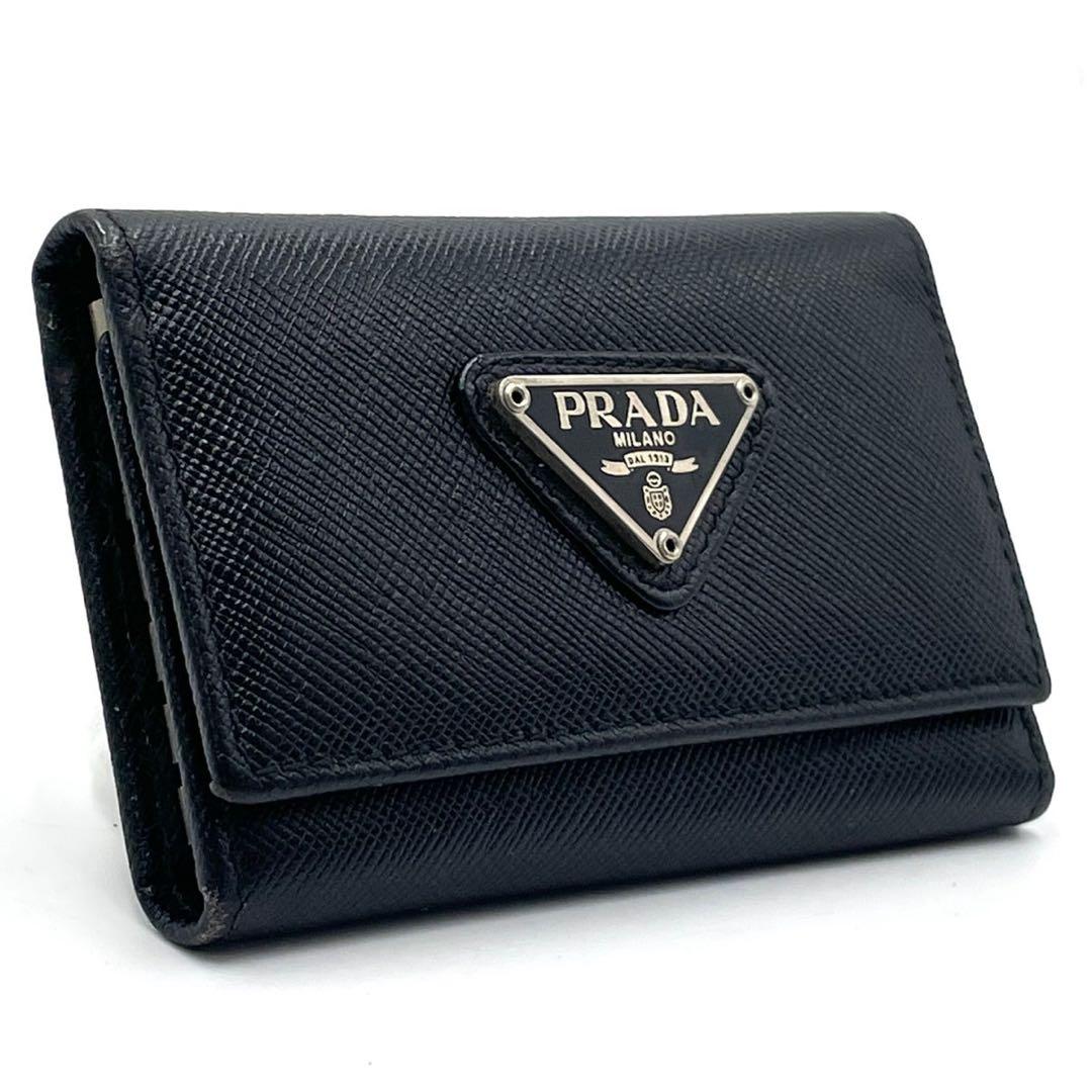 極美品○ PRADA プラダ キーケース 6連 三角ロゴ サフィアーノ レザー