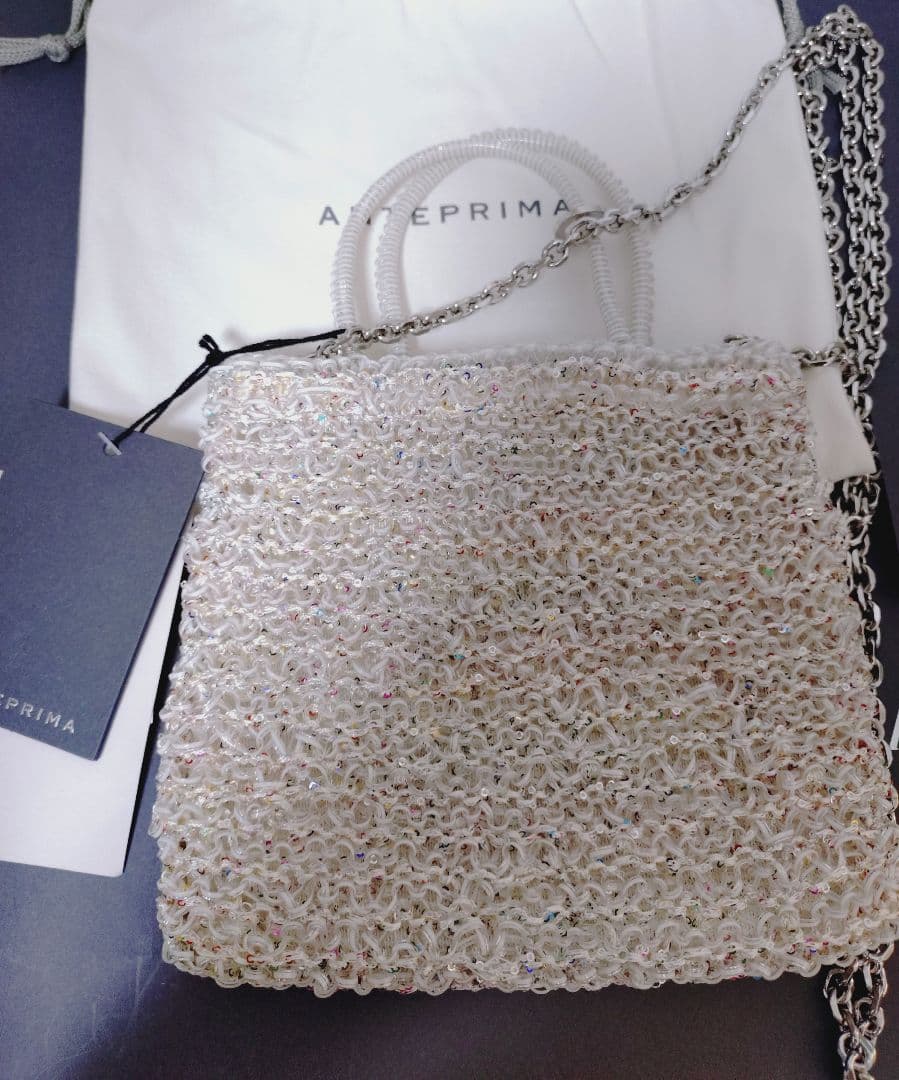 ☆未使用タグ付☆アンテプリマワイヤーグリッターIIスクエアスモールマルチホワイト