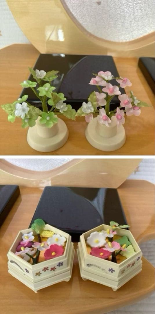 雛人形　飾り台　親王飾り　木製　桜　刺繍屏風
