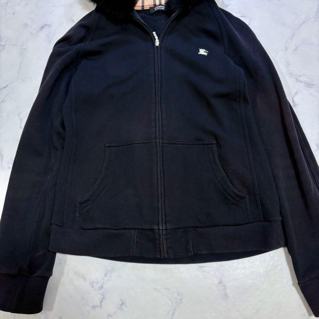 バーバリー ブラックレーベル ノバチェックフード付きジップパーカー L相当 黒