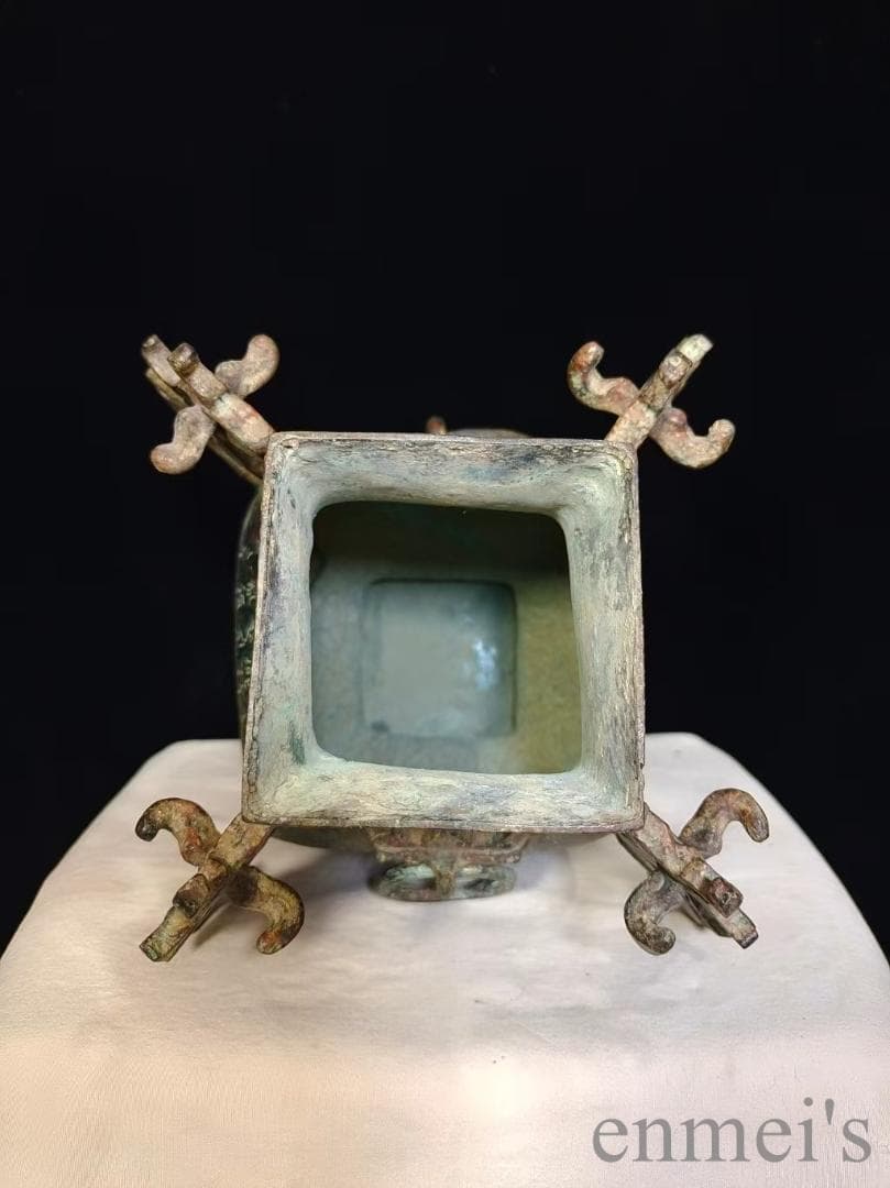 中国古美術【中山王方壺】青銅器 銘文 重器 礼器 酒具 純銅製 高浮彫 文房置物