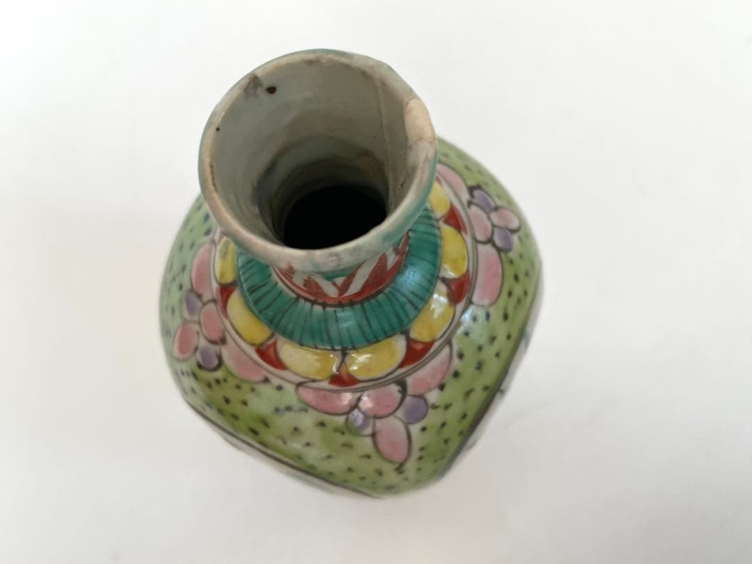 1 骨董 アンティーク 保命酒徳利 鞆徳利 岩谷焼 色絵 花瓶 花入