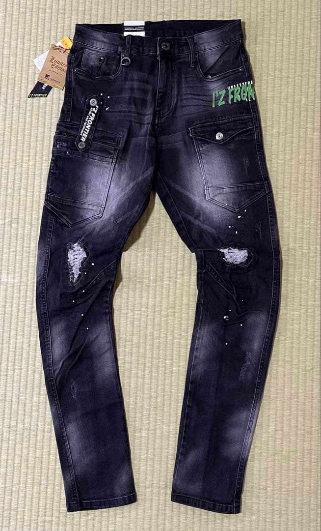 アイズフロンティア７３５０ＳデニムＧ　３Ｌ寸カーゴパンツ88cm上下組ブラック