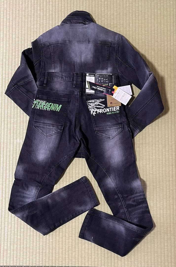 アイズフロンティア７３５０ＳデニムＧ　３Ｌ寸カーゴパンツ88cm上下組ブラック