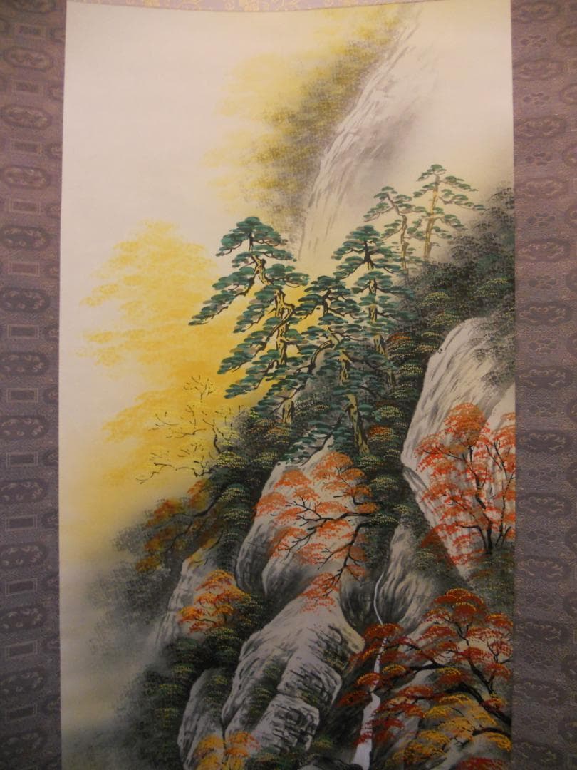 掛け軸 高井一鳳 秋景山水 絹本 希少 軸装 茶道具 掛軸 美品 です