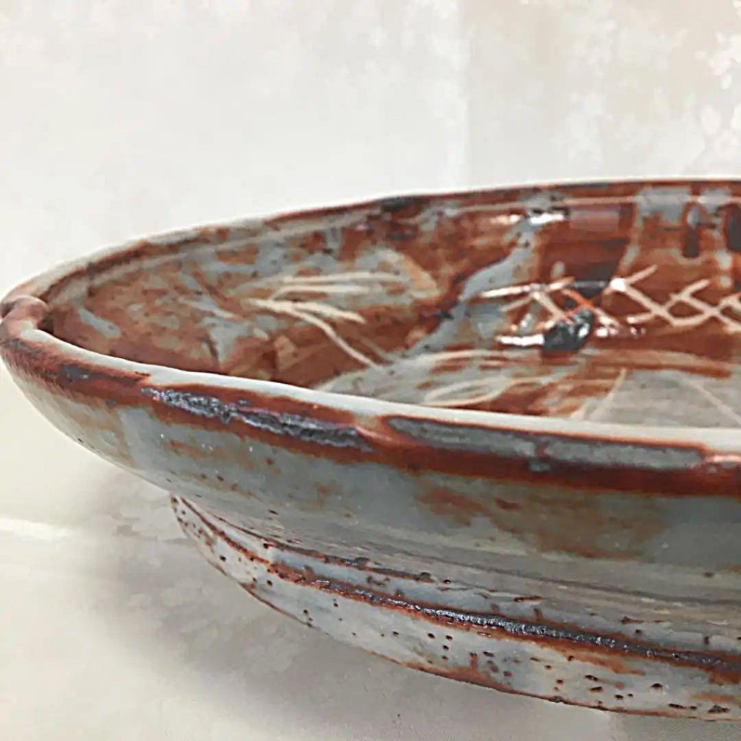 美濃焼 志野焼 大皿 桐箱付き 田中源也/作 ＃A5788 公式 美濃焼 志野焼