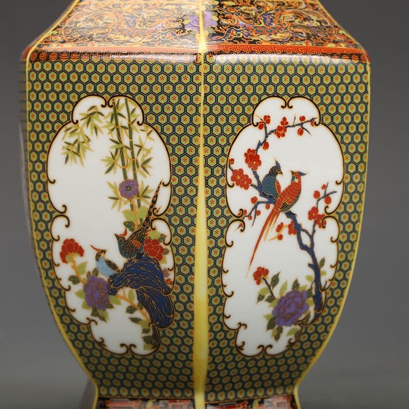 金花鳥六方瓶 景徳鎮 花瓶 琺瑯彩パステル磁器 現代工芸品 美術品 装飾品