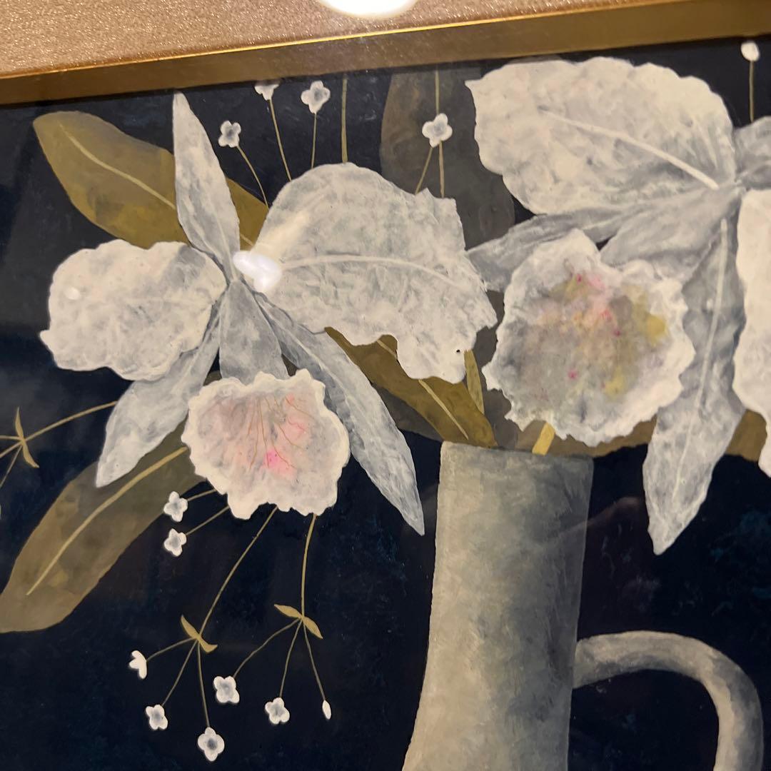 佐藤昌美　花とレモン 日本画 約60cm x 50cm