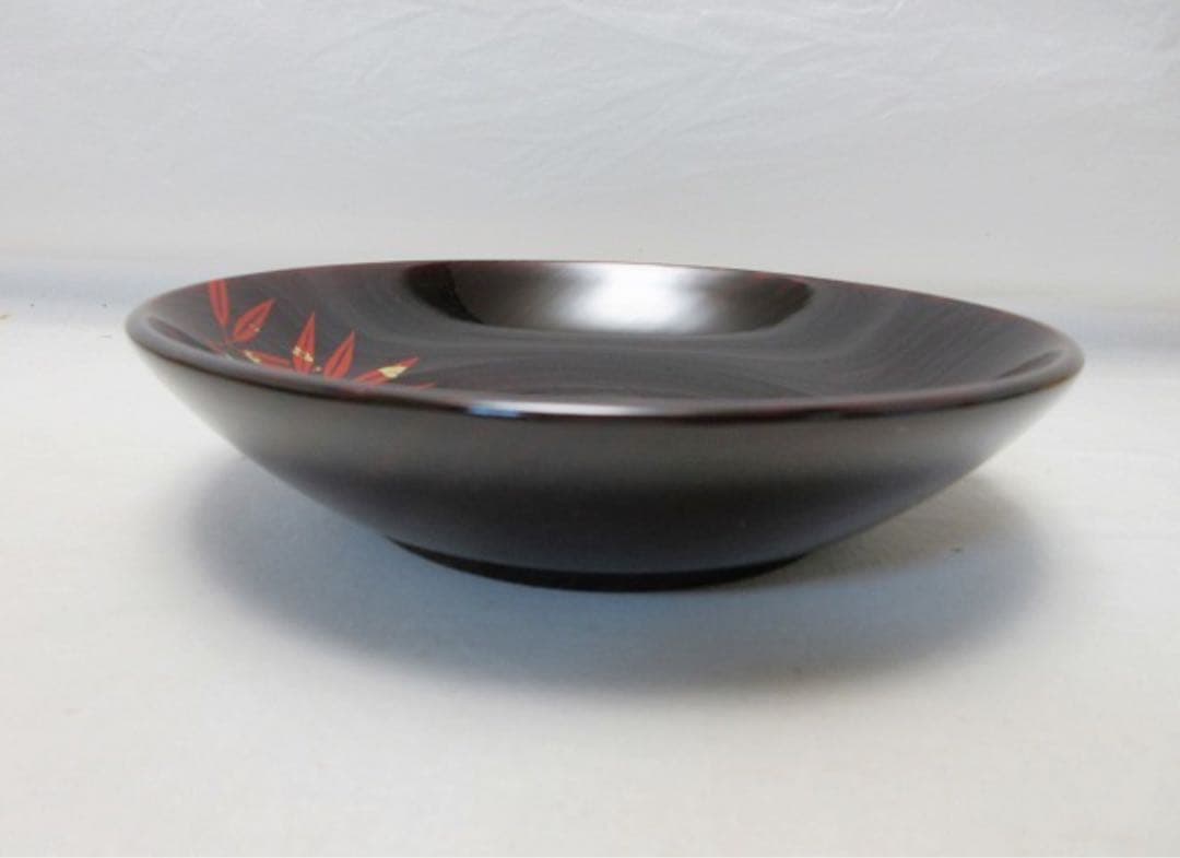 未使用 茶道具 服部俊夫造 松溜塗朱竹蒔絵 銘々皿 5客揃 底サイン 共箱