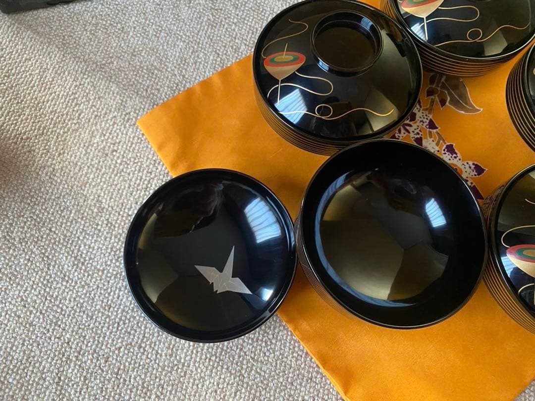 吸物椀 独楽 加賀蒔絵 五客