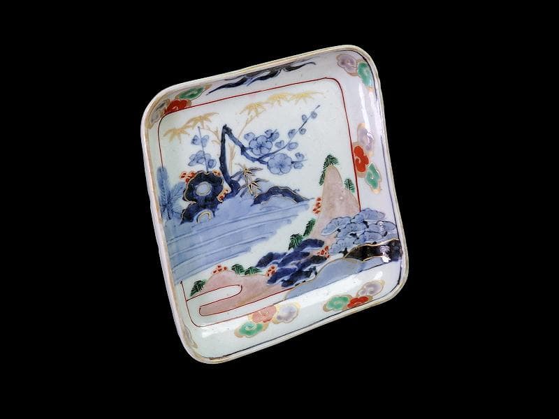 古伊万里 染錦 山水に松竹梅の図 角皿 F064AS-CQuの通販はau PAY