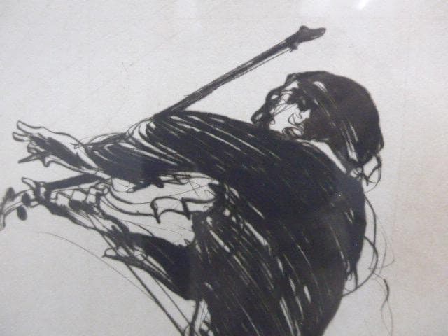 音楽家のリトグラフで人気のワイズバッシュのバイオリン弾き サインと