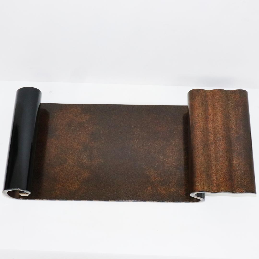 金蒔絵 黒塗 巻足 波足 花台 平卓 飾台 香炉 盆栽 木製 梨地 共箱