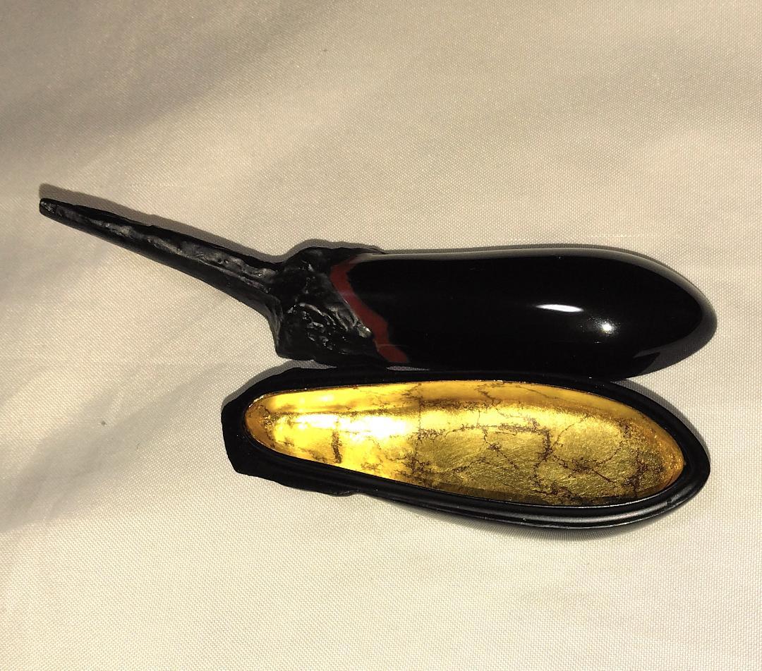 茶道具 乾漆香合 加賀塗匠 荒井樹芳作 乾漆造茄子香合 美品！！