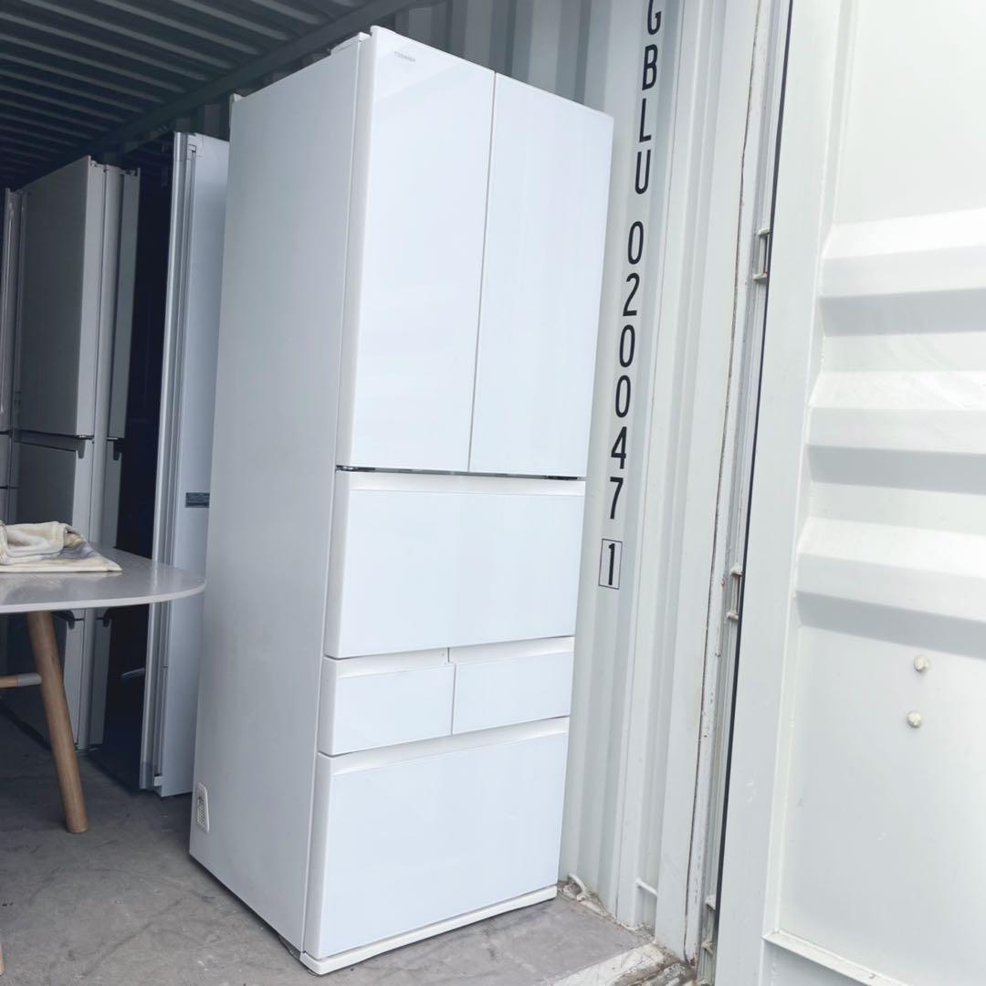 取付無料！東芝ベジータ真ん中野菜室 クリスタルホワイト6ドア冷蔵庫！洗濯機