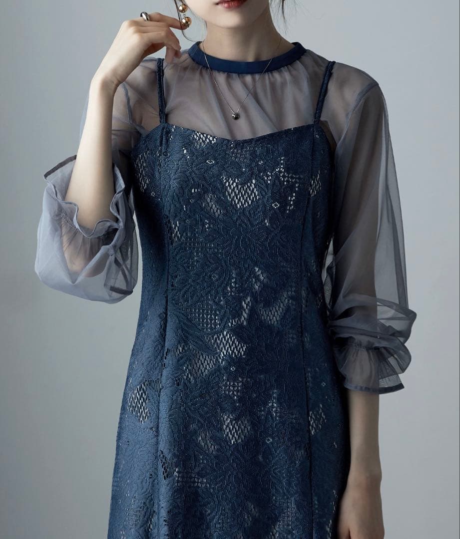 3wayシフォンボレロ&レースキャミドレス 結婚式 ワンピース Mサイズ