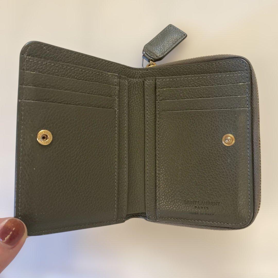 〈美品〉SAINT LAURENT PARIS 折り財布 レザー カーキ　箱有り