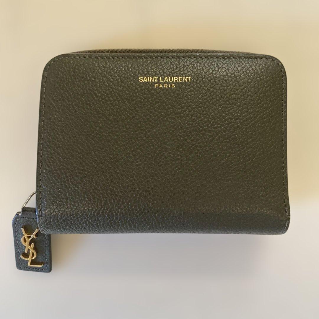 〈美品〉SAINT LAURENT PARIS 折り財布 レザー カーキ　箱有り
