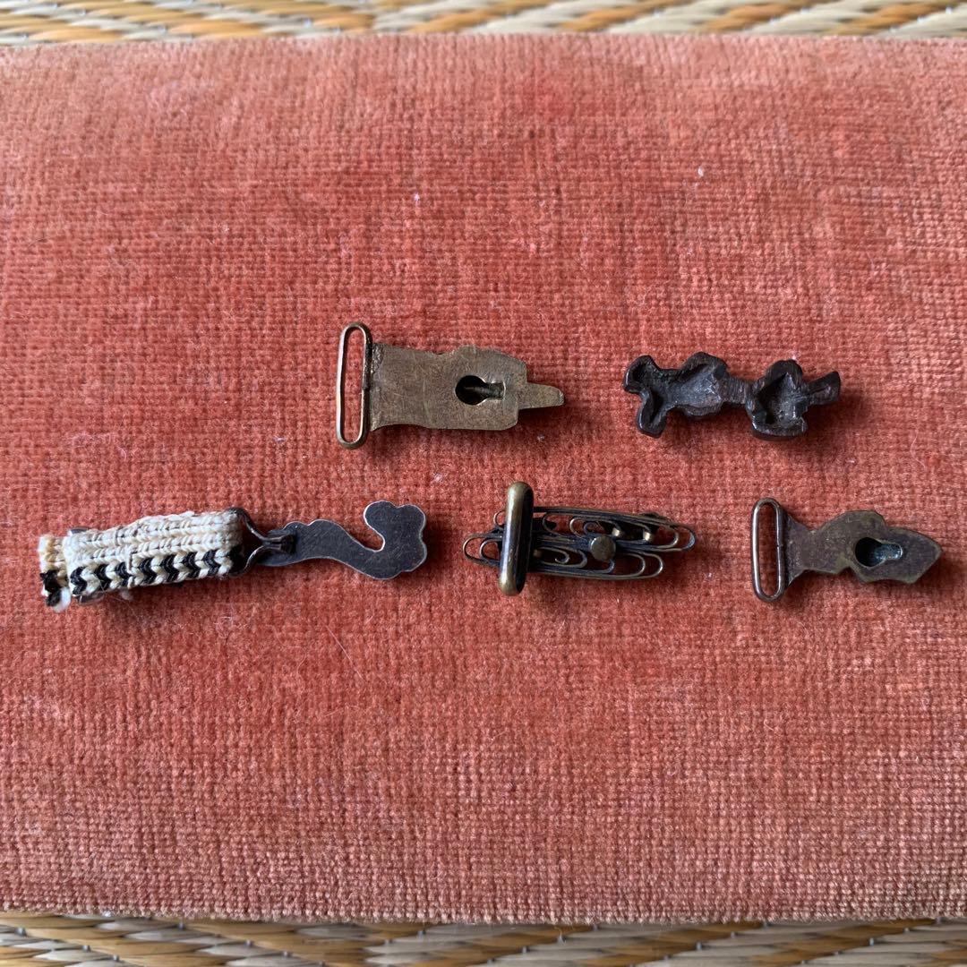 アンティーク 金工 帯留め 前金具 千鳥 ふくら雀 松 富士山 波