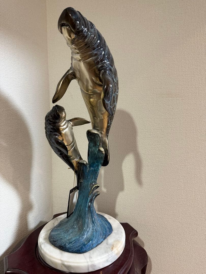 ブロンズ製 マナティー 親子 彫刻 約53cm