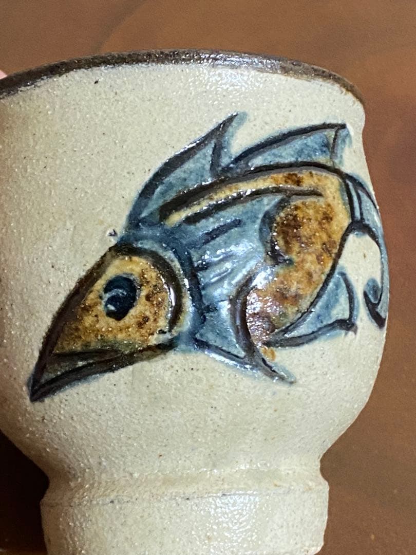 沖縄 金城次郎 壺屋焼 人間国宝 魚文湯呑 大きめコップ