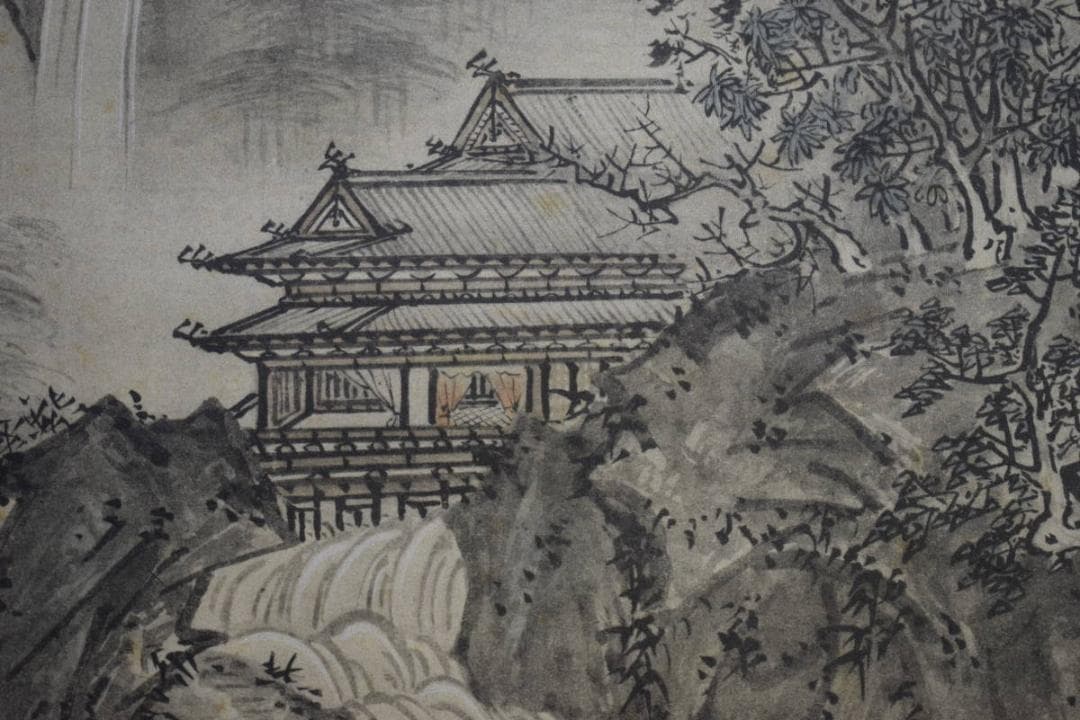 複製/雪村/雪村周継/夏冬山水図/工芸/双幅/布袋屋掛軸HI-329