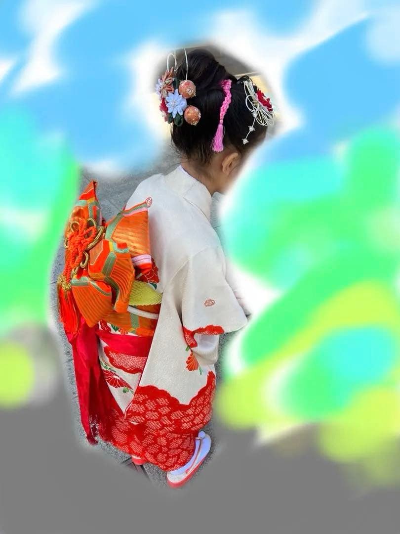 七五三　5歳〜7歳　オレンジ金色着物帯　帯幅14センチ