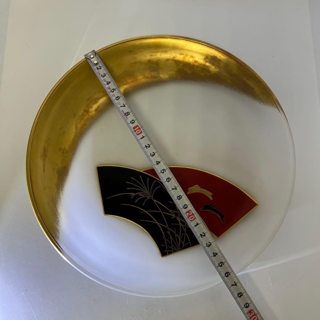 輪島塗 一后造クリスタルガラス蒔絵盛皿 共箱 26.5㎝ 東Y7-0716③