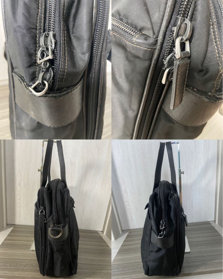 PRADA ビジネスバッグ　三角ロゴプレート　ナイロン　レザー　ブラック