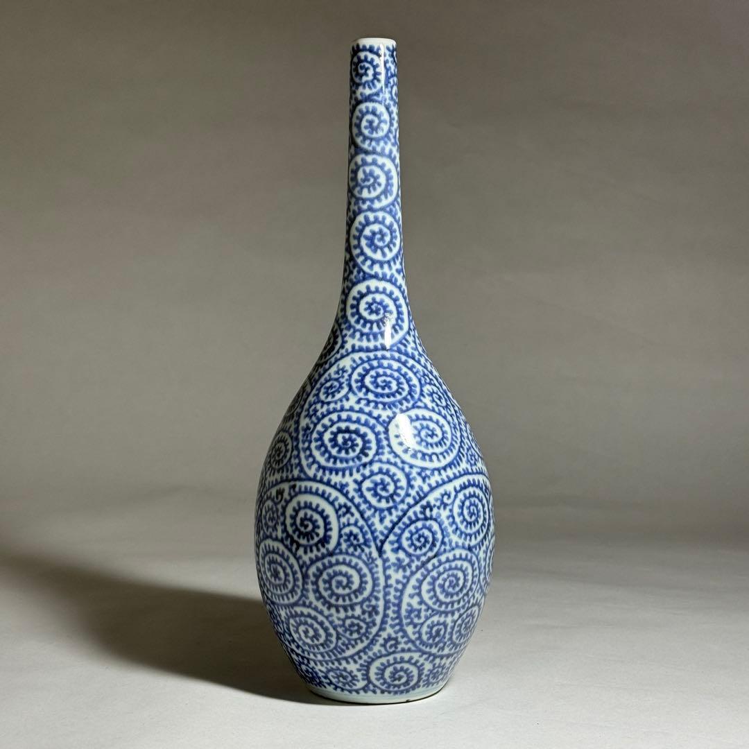 ◇上手品 古伊万里 染付蛸唐草文 鶴首徳利 一輪挿し 花瓶 江戸時代中期