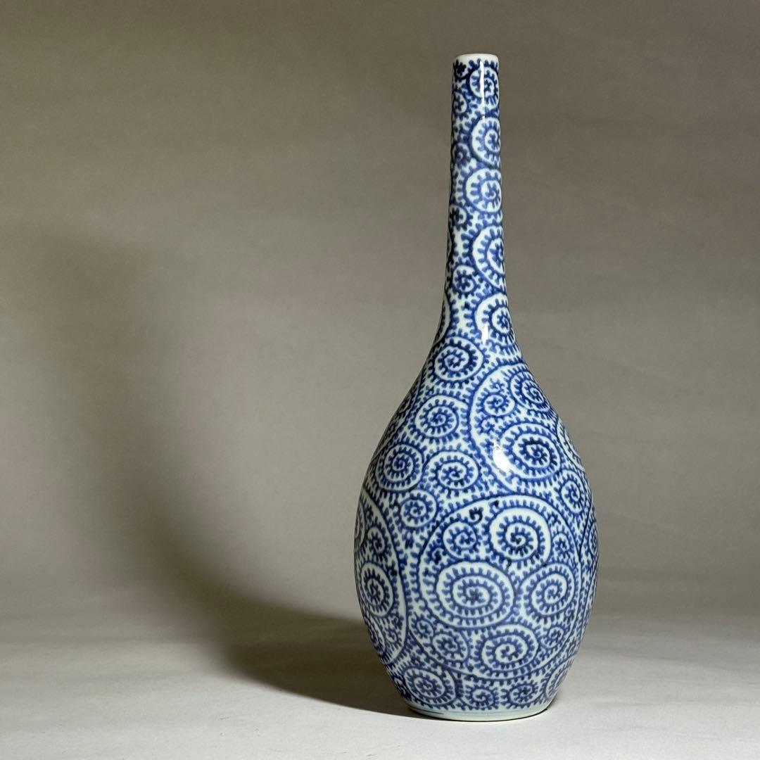 ◇上手品 古伊万里 染付蛸唐草文 鶴首徳利 一輪挿し 花瓶 江戸時代中期