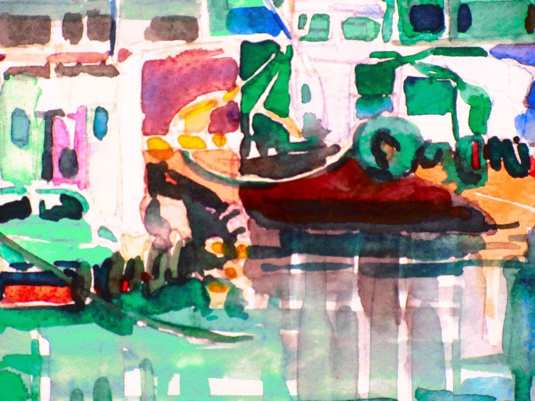 係留船(水彩画 2017年額装済み)