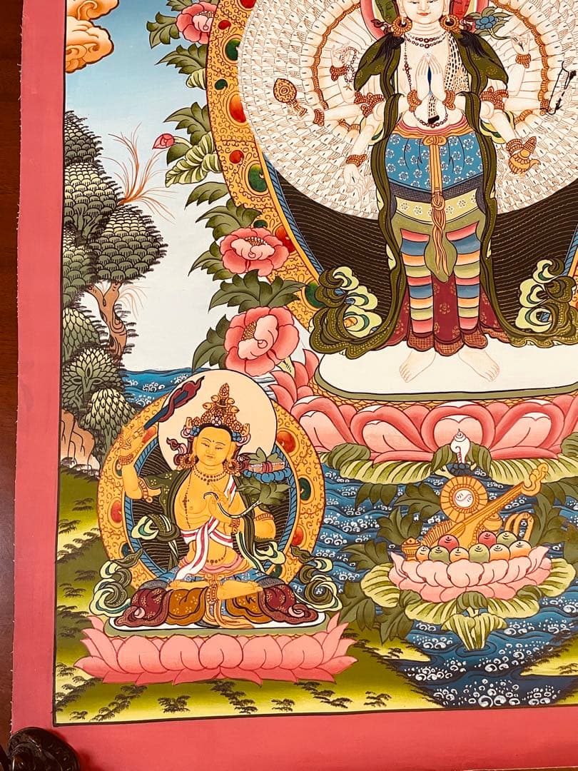 新品手描き 肉筆画 ロケショワー 十一面観音 タンカ 曼荼羅 チベット密教 仏画