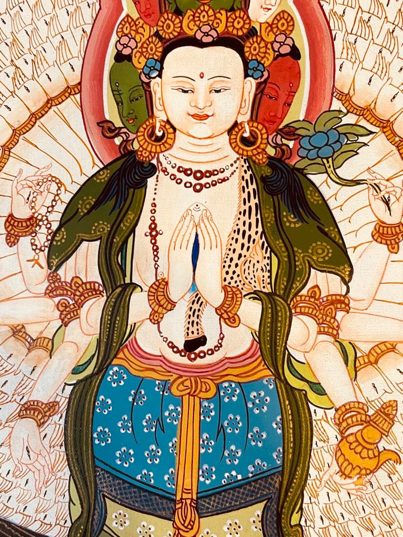 新品手描き 肉筆画 ロケショワー 十一面観音 タンカ 曼荼羅 チベット密教 仏画