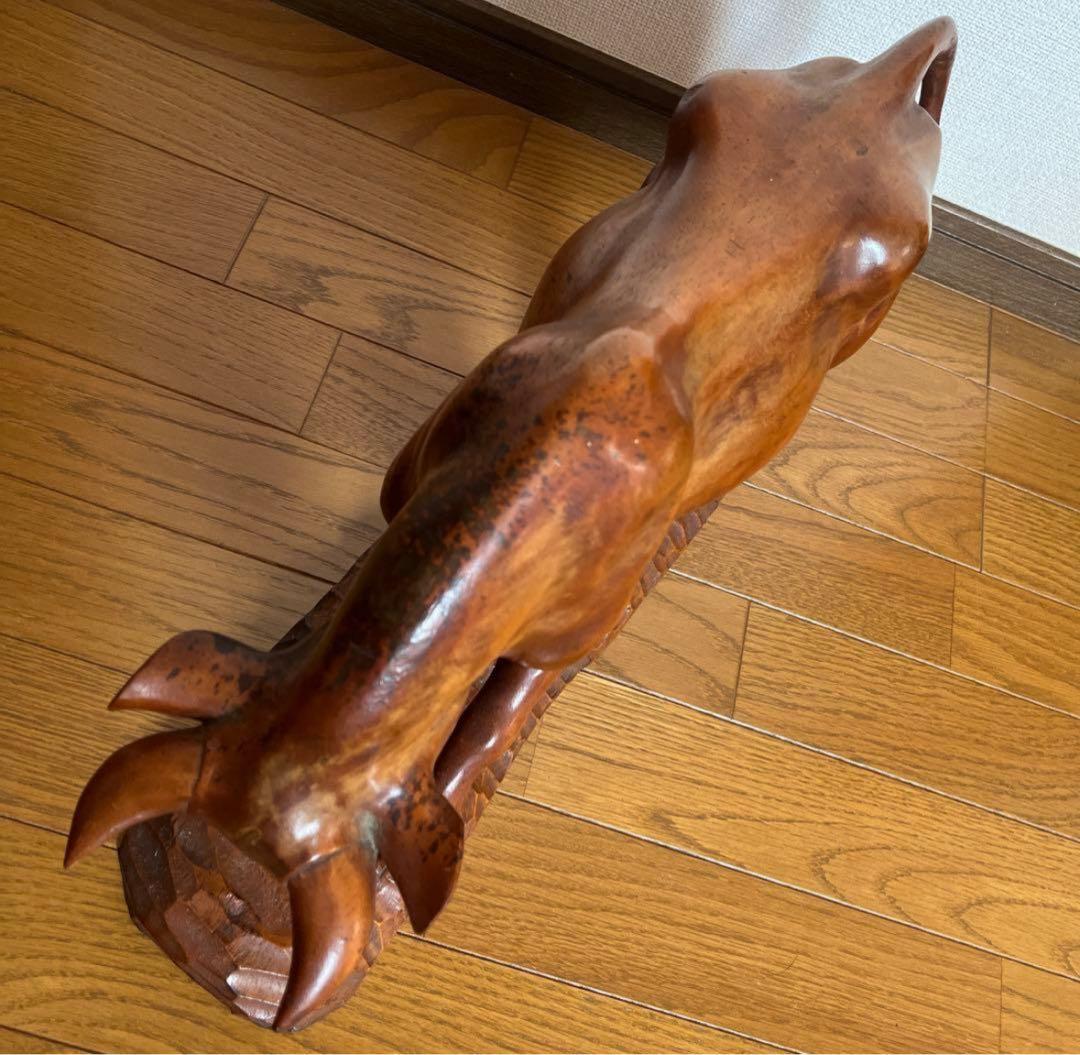 縁起物】一本 木彫り 牛 重厚感 置物 風水 オブジェ