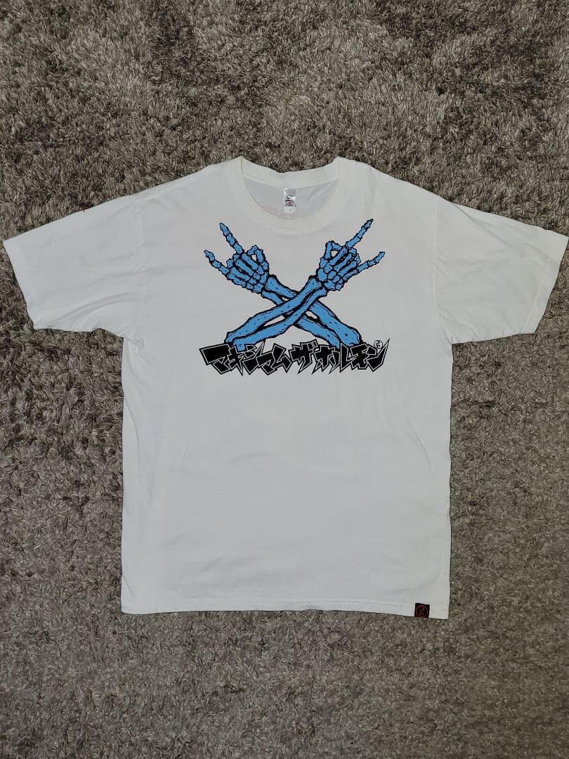 マキシマムザホルモン　メタルポーズＴシャツ(白x青) (黒)　L