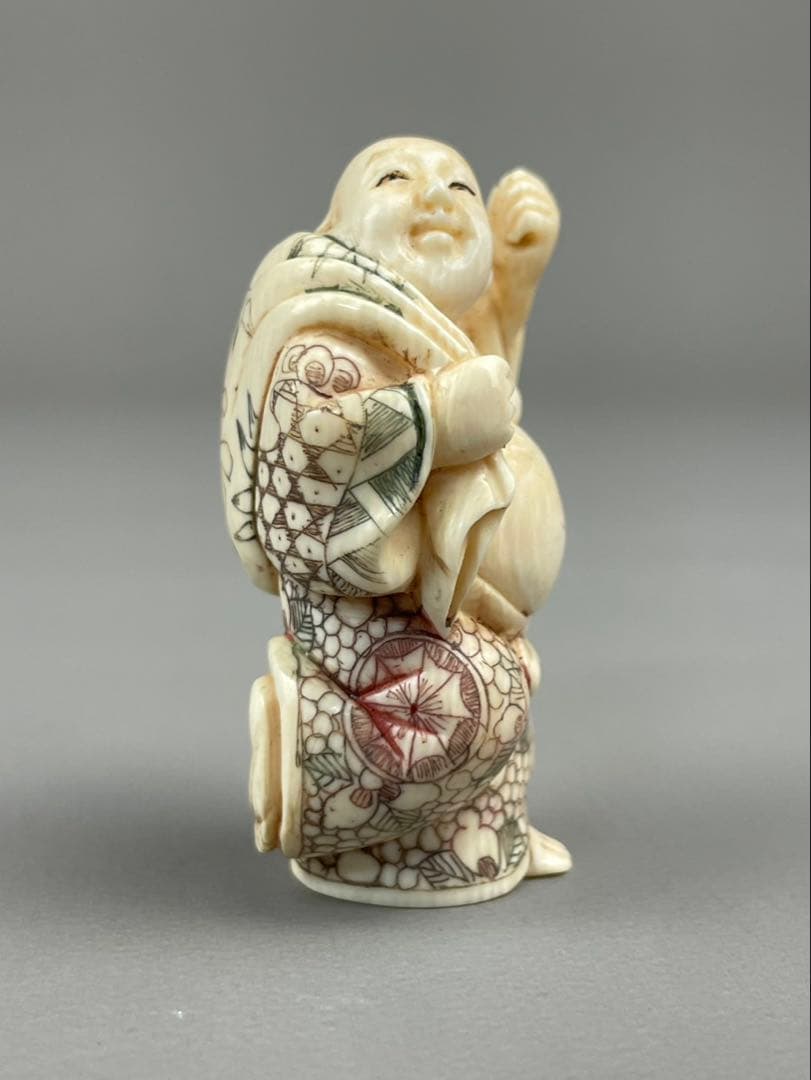 時代根付 極上細密彫り白材 マンモス牙製 作家物 天然素材 在銘 正光