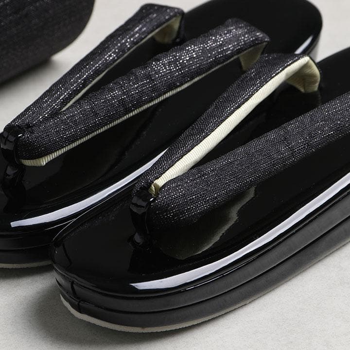 【新品】振袖用 草履バッグセット　無地ラメ糸使用　ブラック　24cm　N