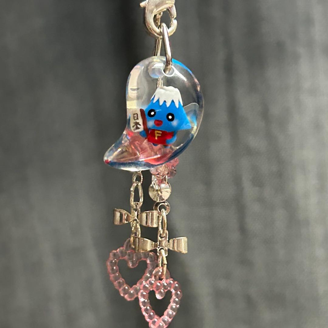 レトロ　富士山デザイン ストラップ ハート型チャーム付き　レア　ご当地