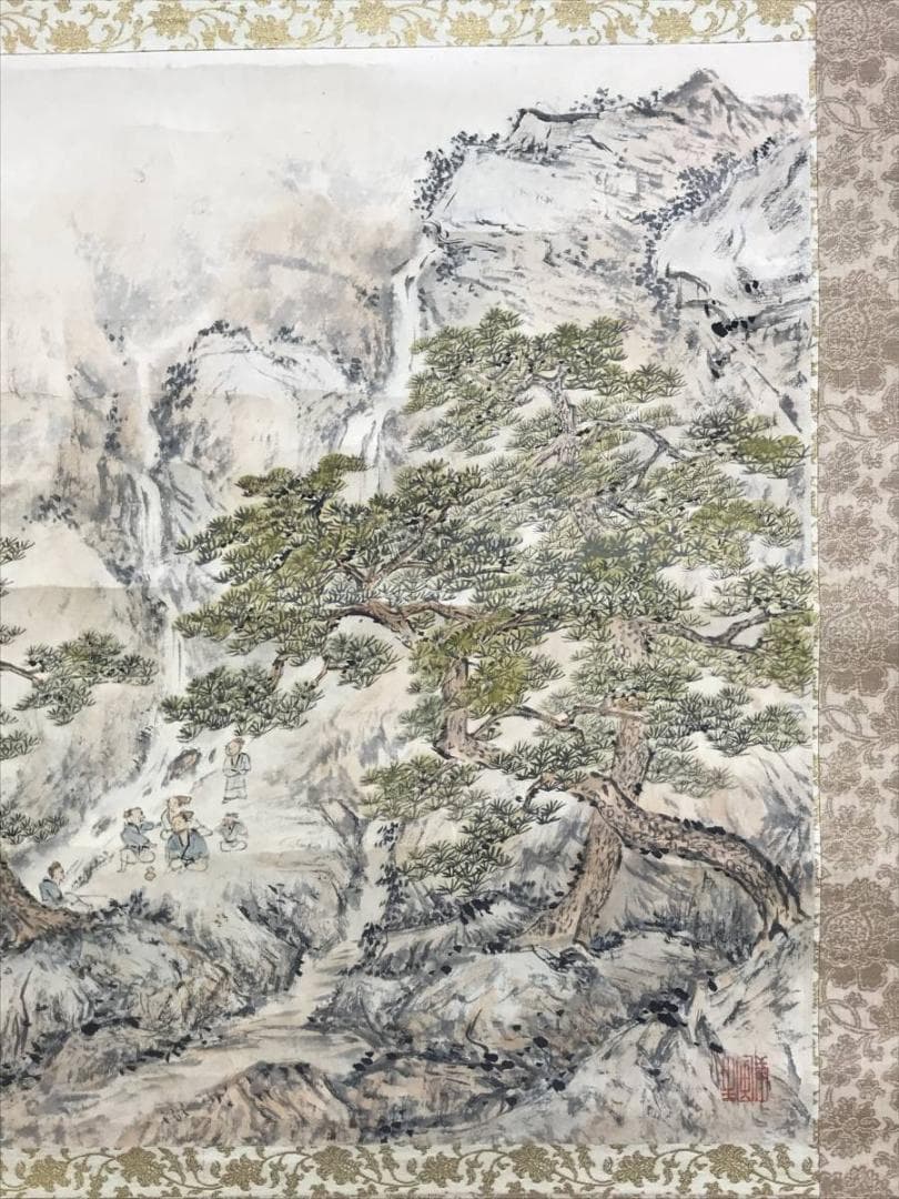 真作/矢野橋村/滝山水人物図/山水図/掛軸/名家伝来/AE-44